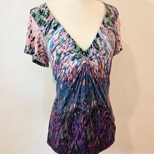 Lux Colorful Vneck Twist Front Jersey Top